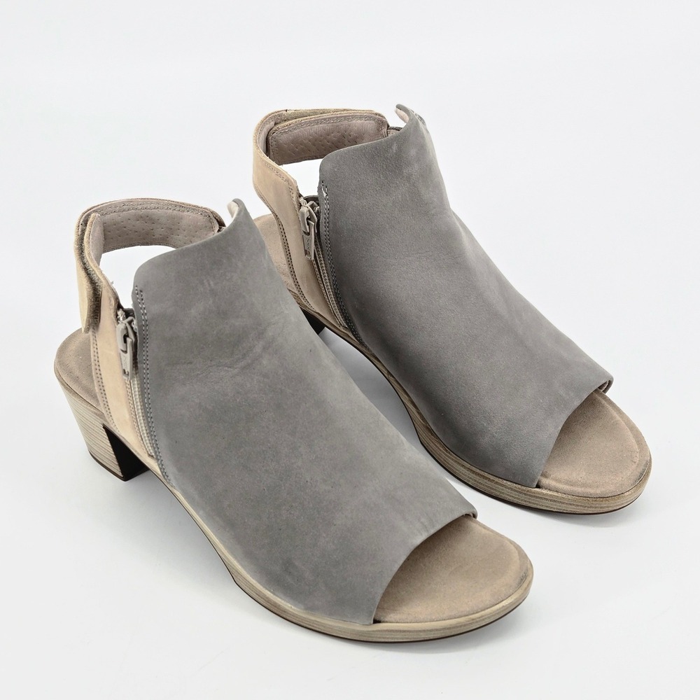 Naot Upgrade Gray Suede Slingback Open Toe Bootie EU 39 US 8 Comfort Block Heels